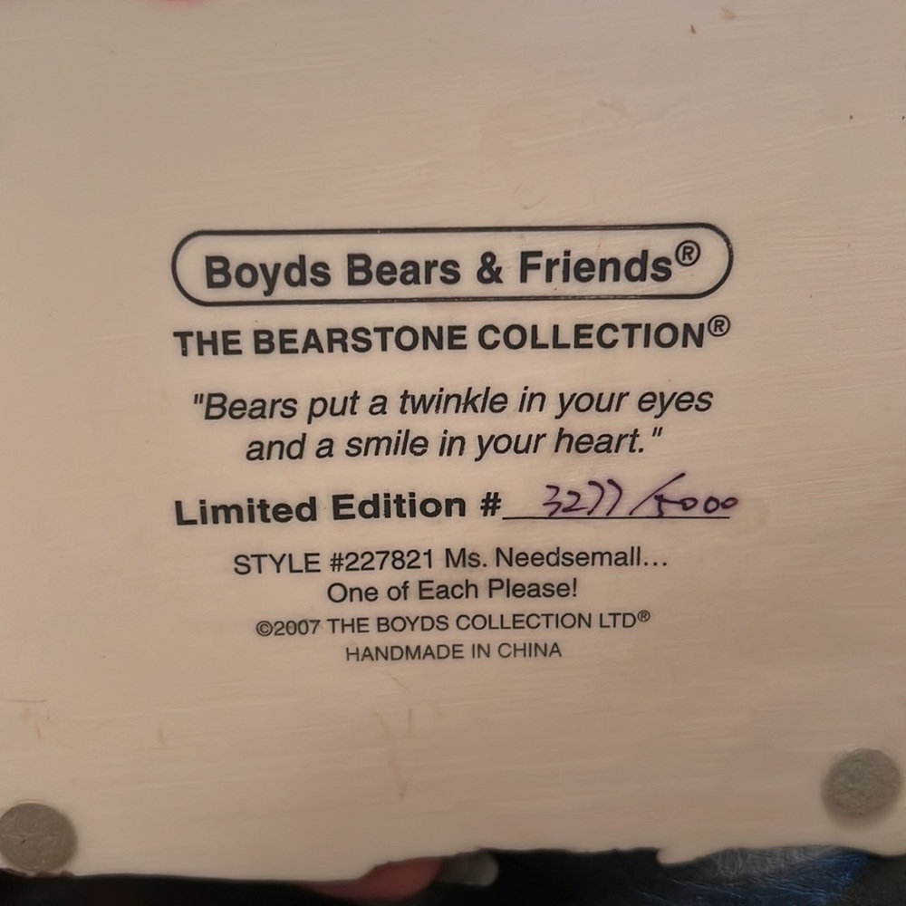 Boyd’s Bears & Friends “The Bearstone Collection” Ms. Needsemall… LE #3277/5000 - Picture 4 of 4